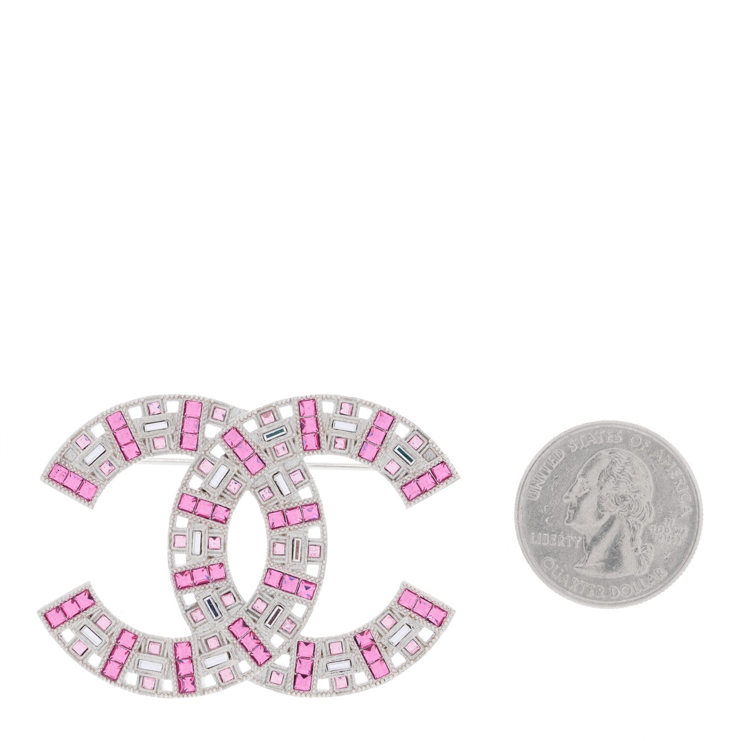 Chanel Baguette Crystal CC Brooch Silver Pink 2 of 4