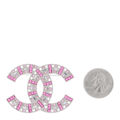 Chanel Baguette Crystal CC Brooch Silver Pink 2 of 4