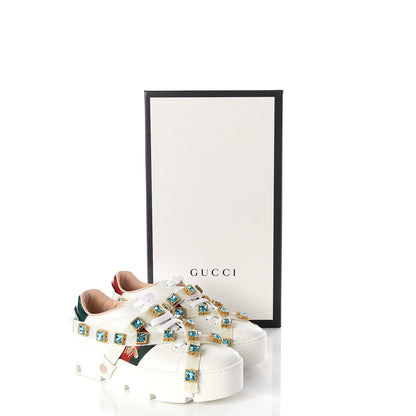Gucci Calfskin Removable Crystals Bee Embroidered Ace Platform Sneakers 36 White 11 of 11