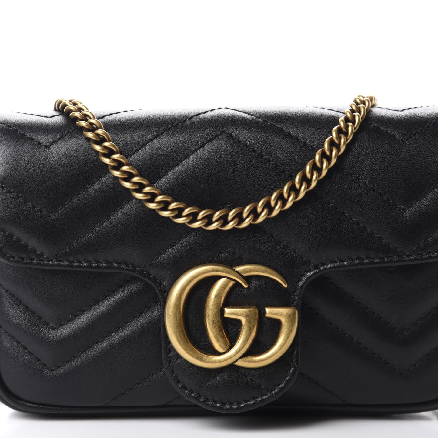 Calfskin Matelasse Super Mini GG Marmont Shoulder Bag Black