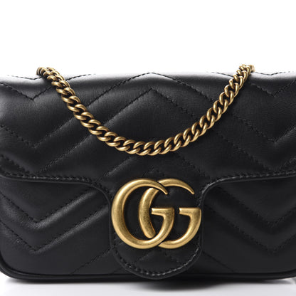 Gucci Calfskin Matelasse Super Mini GG Marmont Shoulder Bag Black 11 of 12