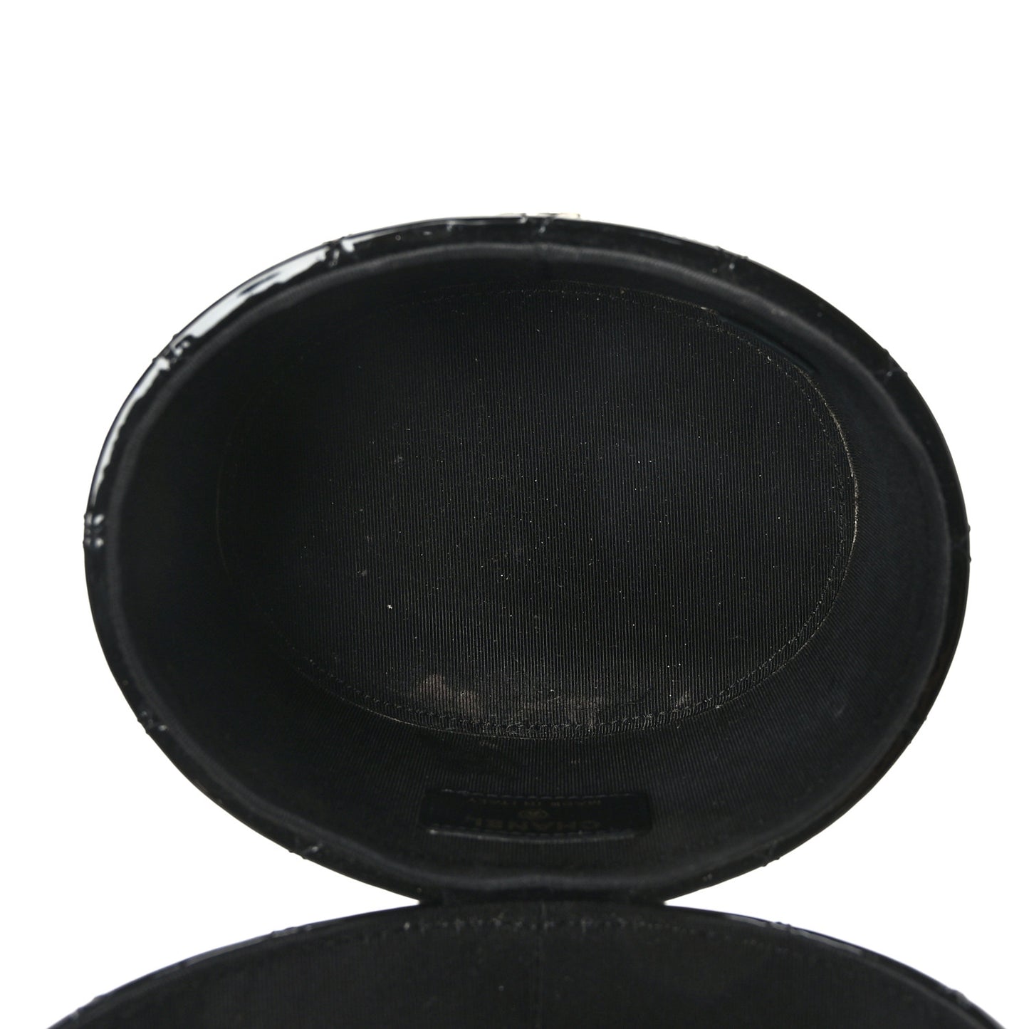 Patent Quilted Round Clutch With Chain Black