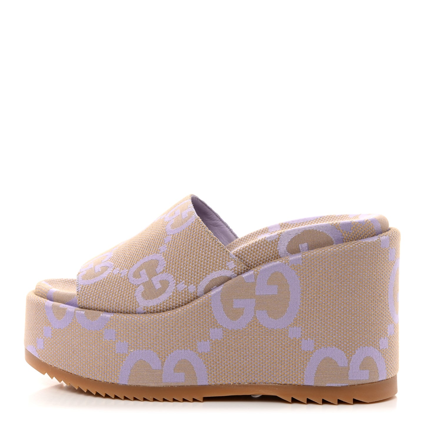 Monogram Jumbo GG Platform Slide Wedge Sandals 36 Beige Lapis