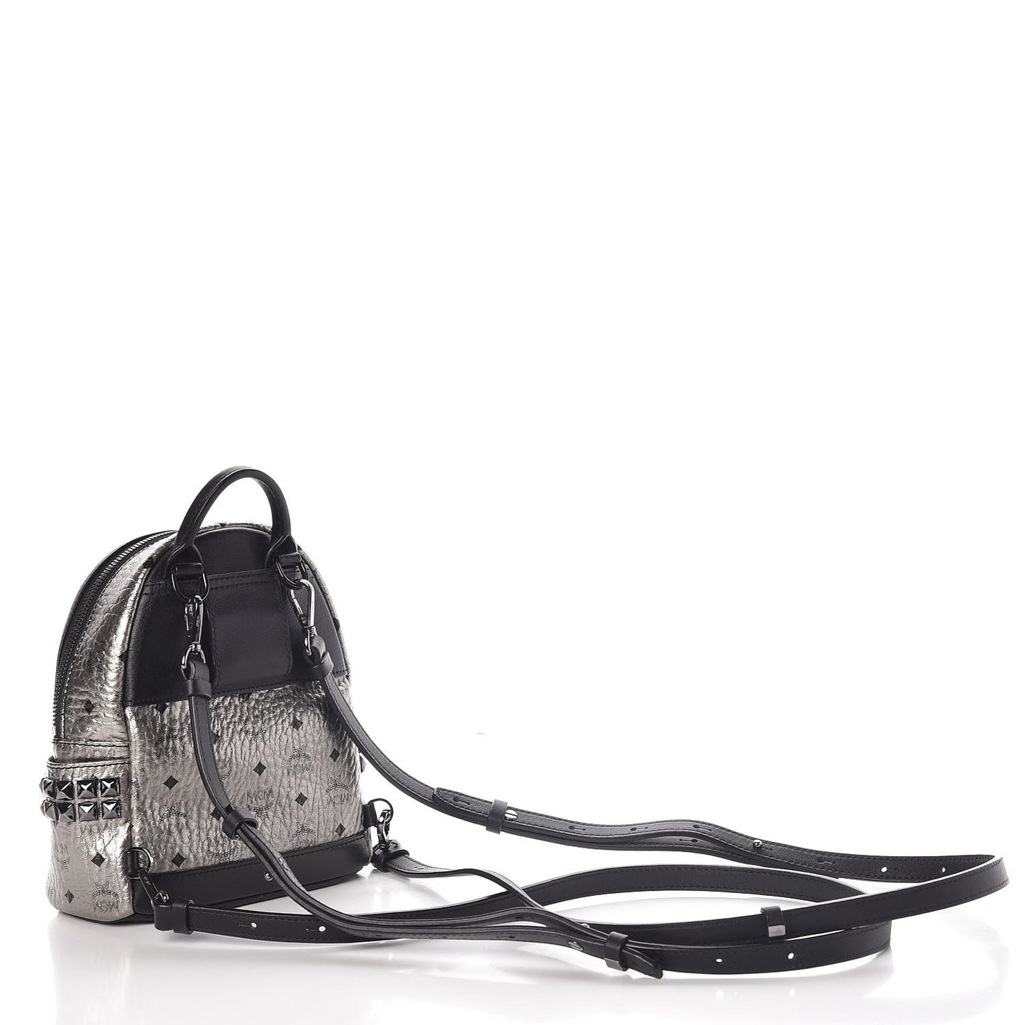 Metallic Visetos Side Stud Mini Stark Backpack Silver Black