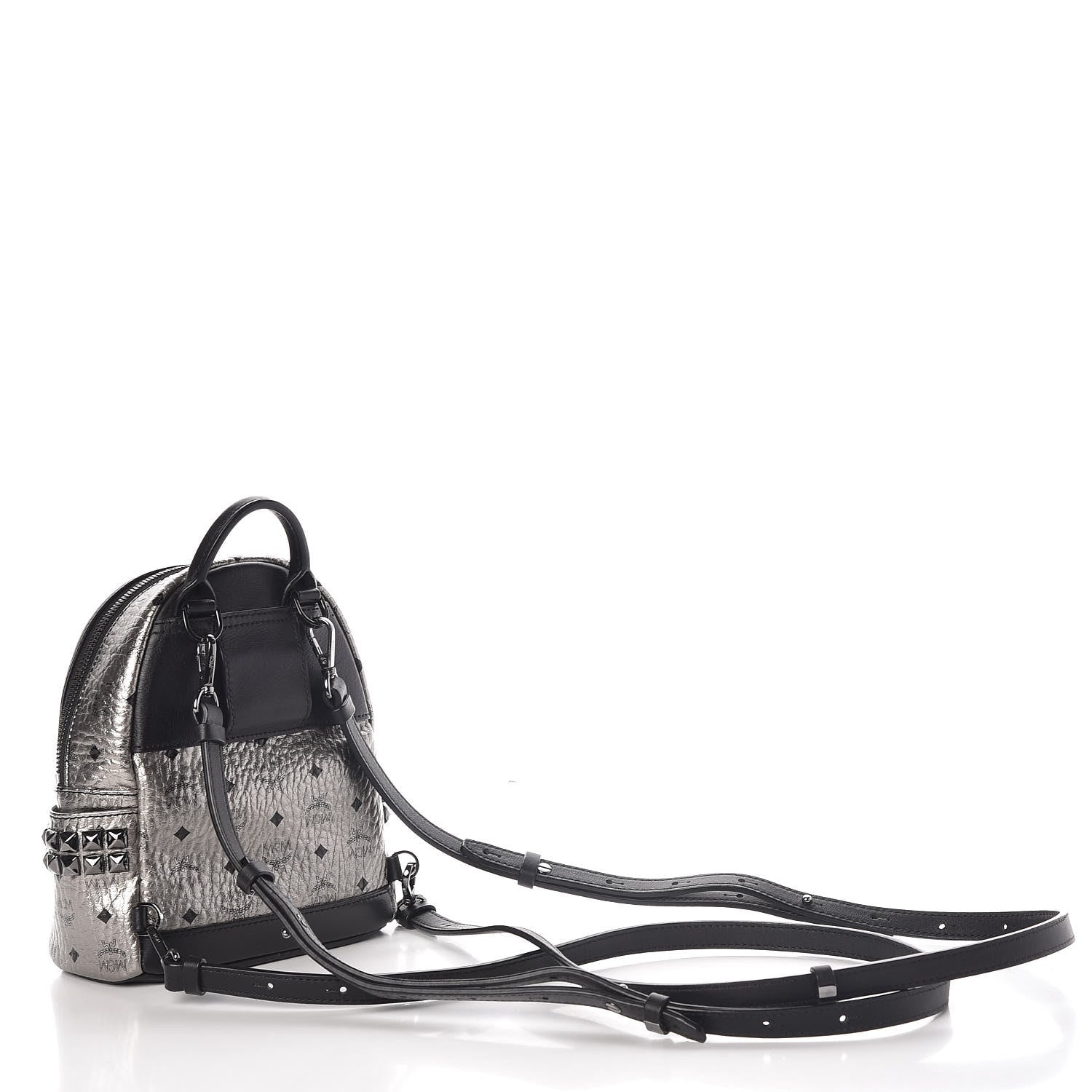 MCM Metallic Visetos Side Stud Mini Stark Backpack Silver Black 3 of 11