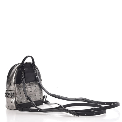 MCM Metallic Visetos Side Stud Mini Stark Backpack Silver Black 3 of 11