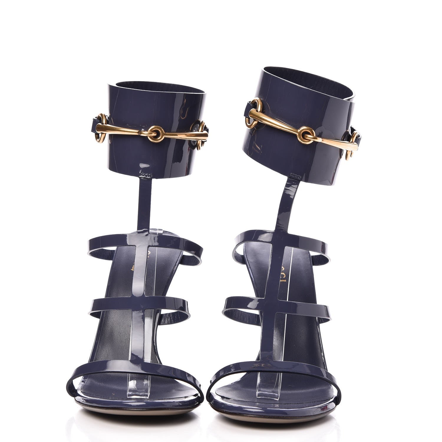 Gucci Vernice Crystal Ursula Ankle Wrap Caged Sandals 38 Uniform Blue 2 of 7