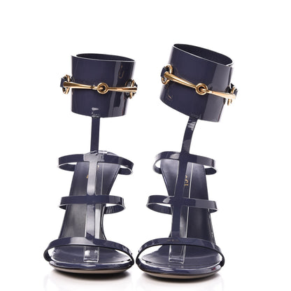 Gucci Vernice Crystal Ursula Ankle Wrap Caged Sandals 38 Uniform Blue 2 of 7