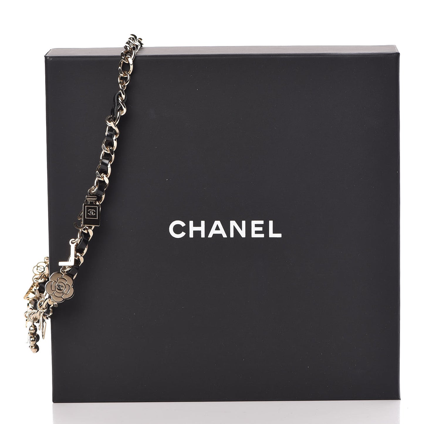 Lambskin Crystal CC Logo Charming Choker Gold Black