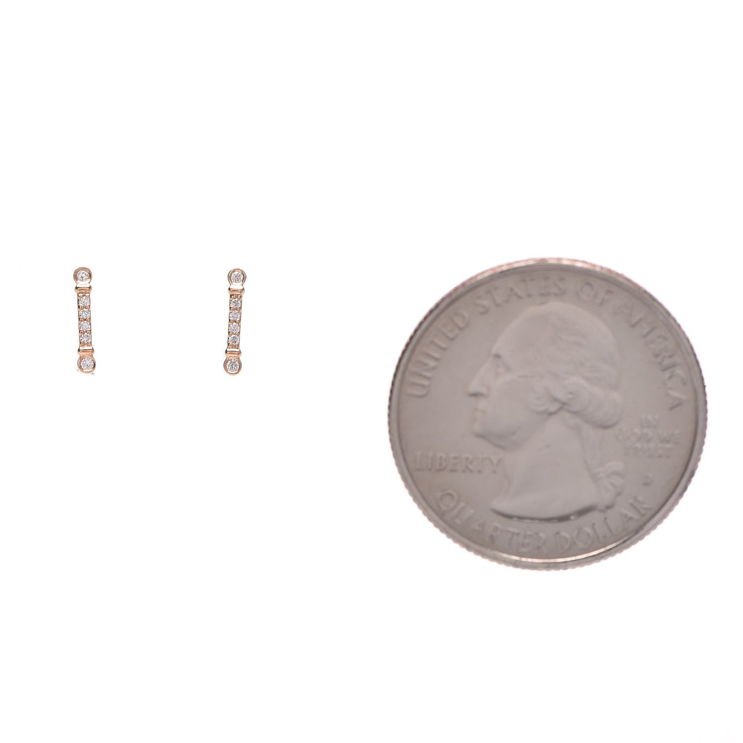 18K Rose Gold Diamond Fleur de Lis Key Bar Earrings