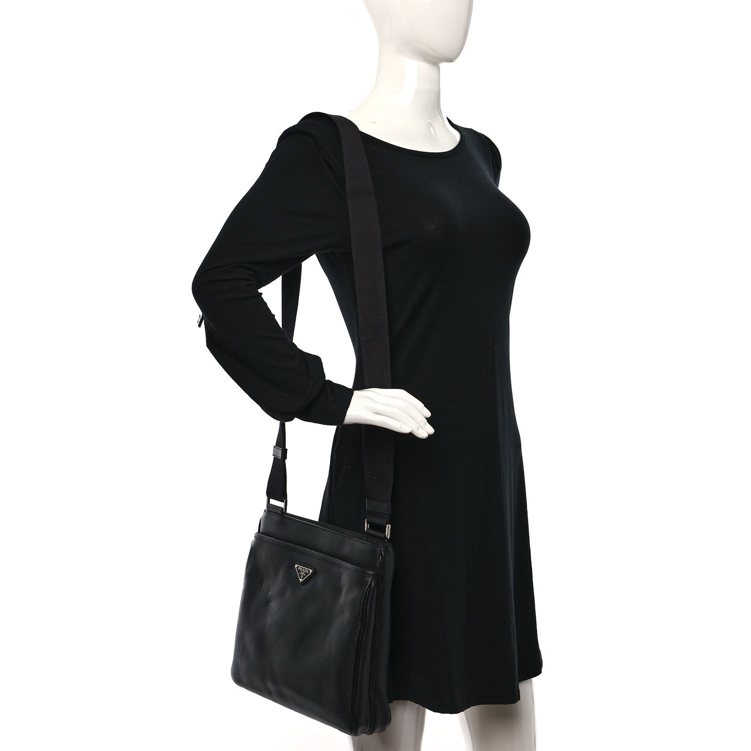 Prada Vitello Daino Flat Messenger Bag Black 2 of 10