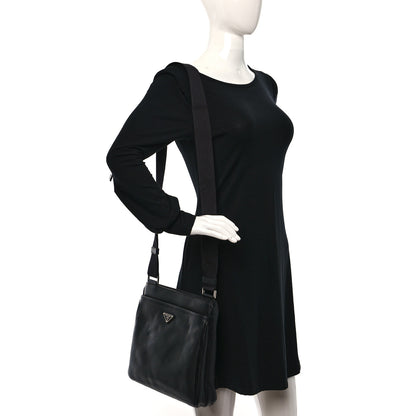 Prada Vitello Daino Flat Messenger Bag Black 2 of 10