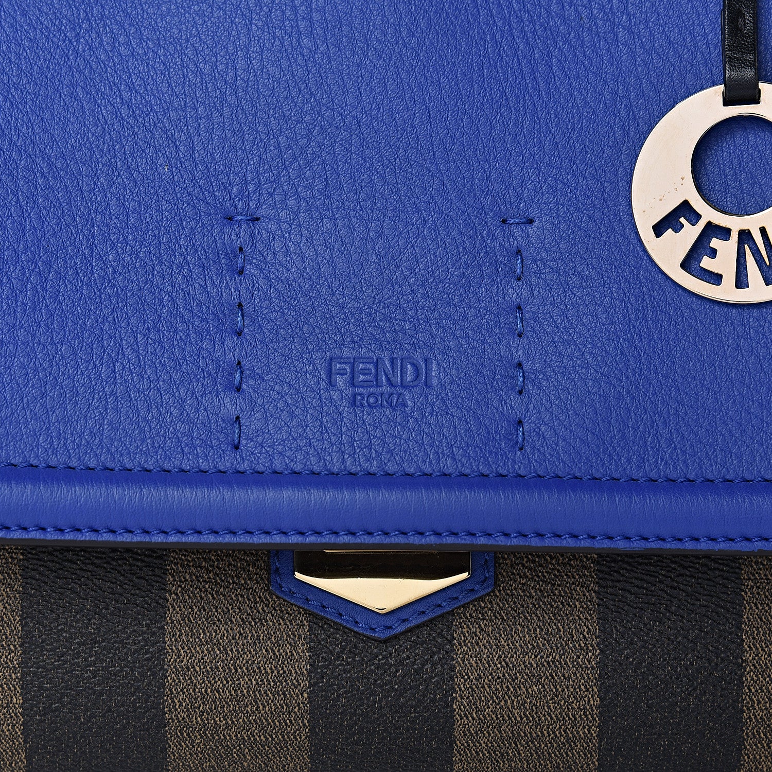 Fendi Pequin Spalmati Vitello Flamingo Shoulder Bag Tobacco Blue Neon 11 of 11
