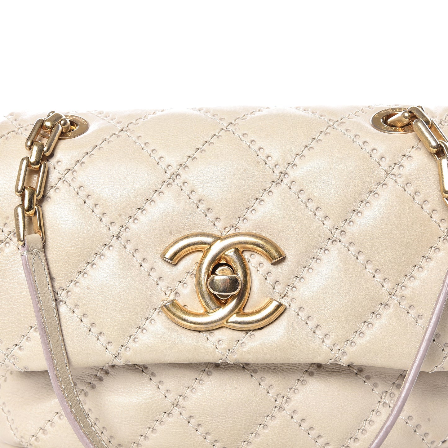 Calfskin Quilted Retro Chain Flap Beige
