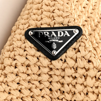 Prada Yarn Raffia Effect Crochet Embroidered Logo Tote Naturale 7 of 11