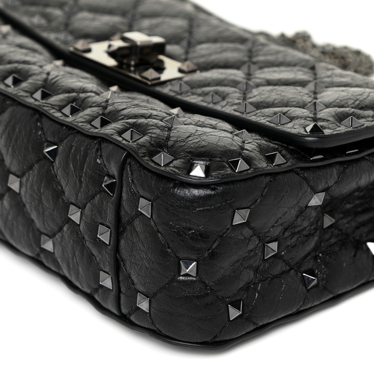 Valentino Garavani Craquele Nappa Small Rockstud Spike Shoulder Bag Black 9 of 10