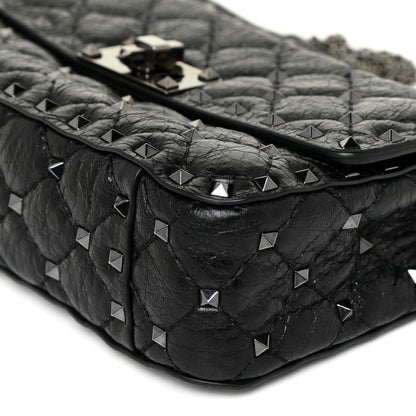 Valentino Garavani Craquele Nappa Small Rockstud Spike Shoulder Bag Black 9 of 10
