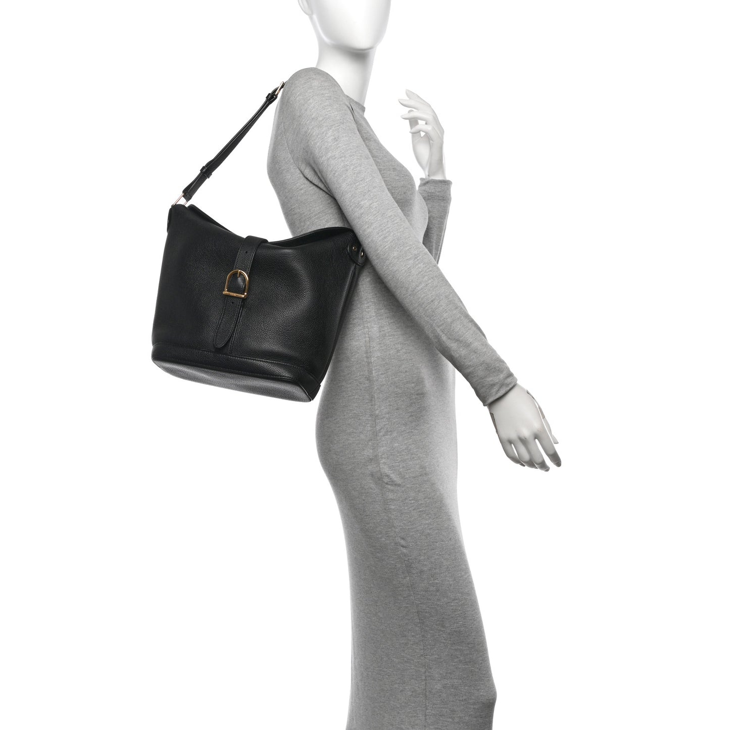 Soft Grained Calfskin Medium Bucket Bag Black