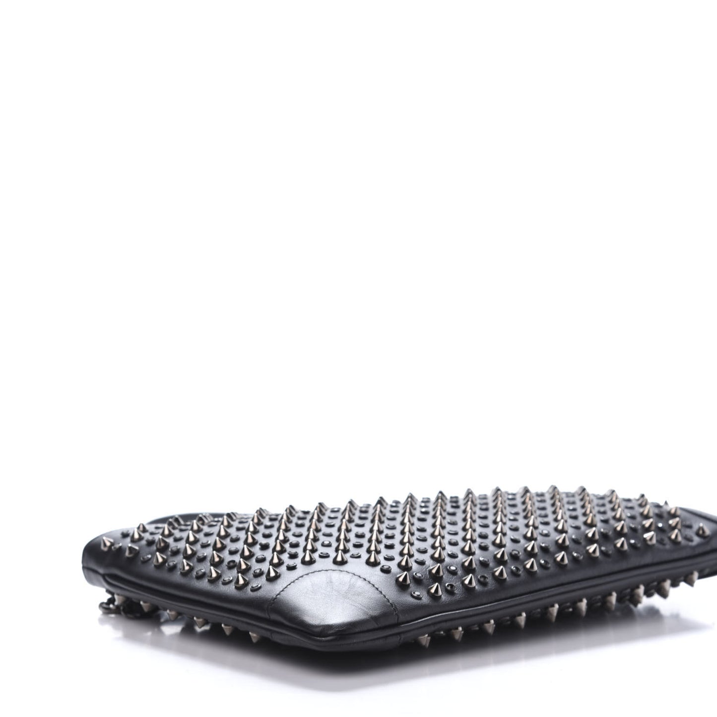 Calfskin Paris Spikes Strass Loubiposh Clutch Black Gun Jet