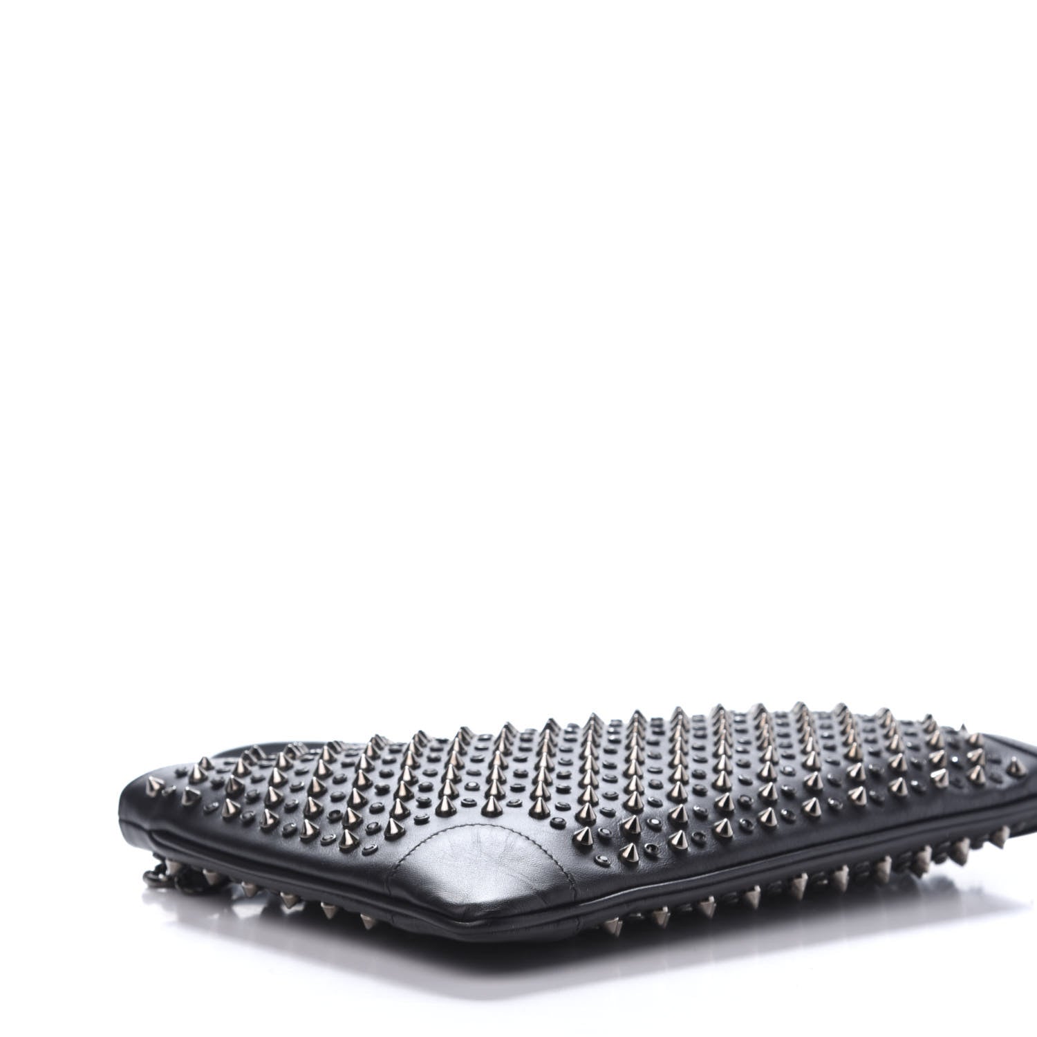 Christian Louboutin Calfskin Paris Spikes Strass Loubiposh Clutch Black Gun Jet 5 of 9