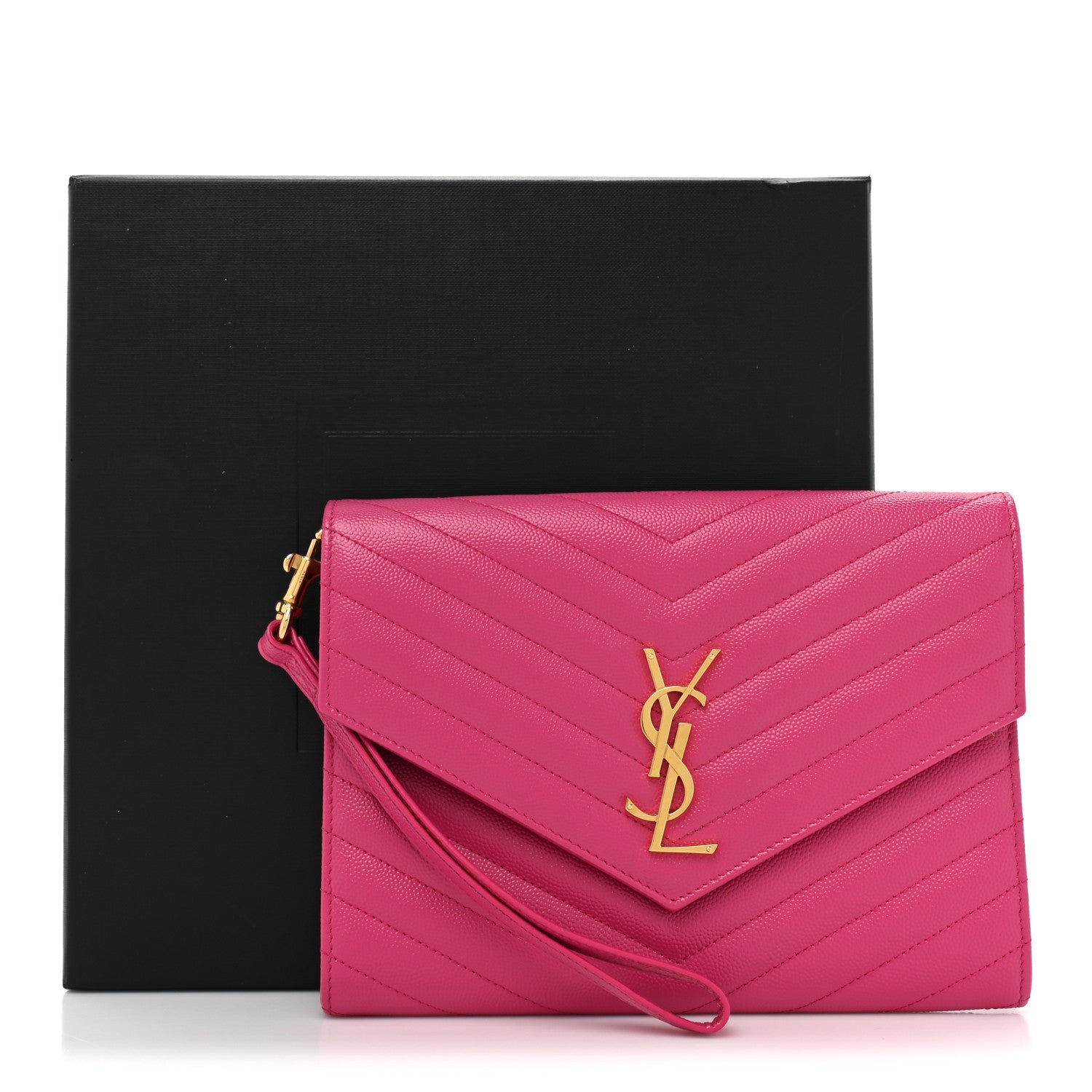 Saint Laurent Grain De Poudre Matelasse Chevron Monogram Envelope Clutch Fuchsia 10 of 10