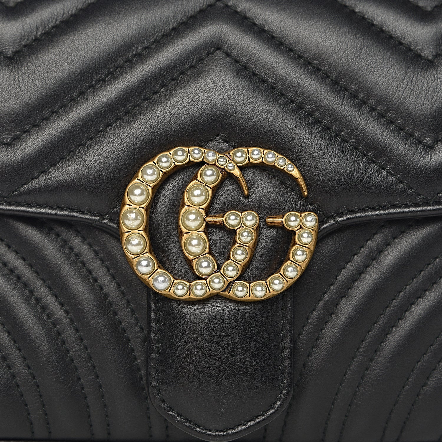 Gucci Calfskin Matelasse Pearly GG Marmont Chain Belt Bag Black 12 of 13