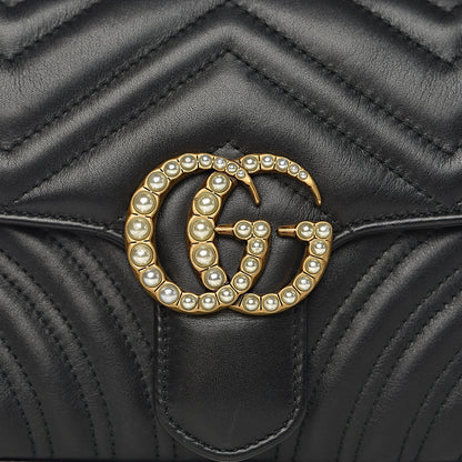 Gucci Calfskin Matelasse Pearly GG Marmont Chain Belt Bag Black 12 of 13