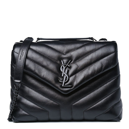 Saint Laurent Calfskin Y Quilted Monogram Small Loulou Chain Satchel Black 1 of 9