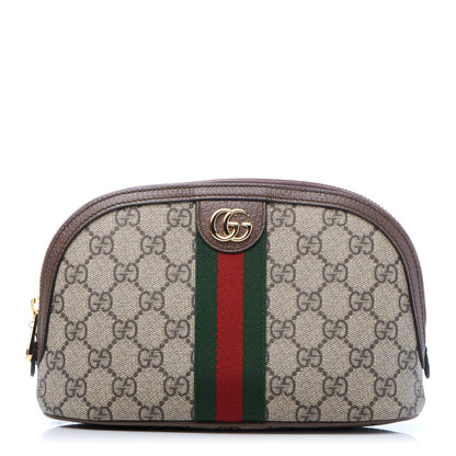 Gucci GG Supreme Monogram Textured Calfskin Web Large Ophidia Cosmetic Case Beige Ebony New Acero 1 of 10