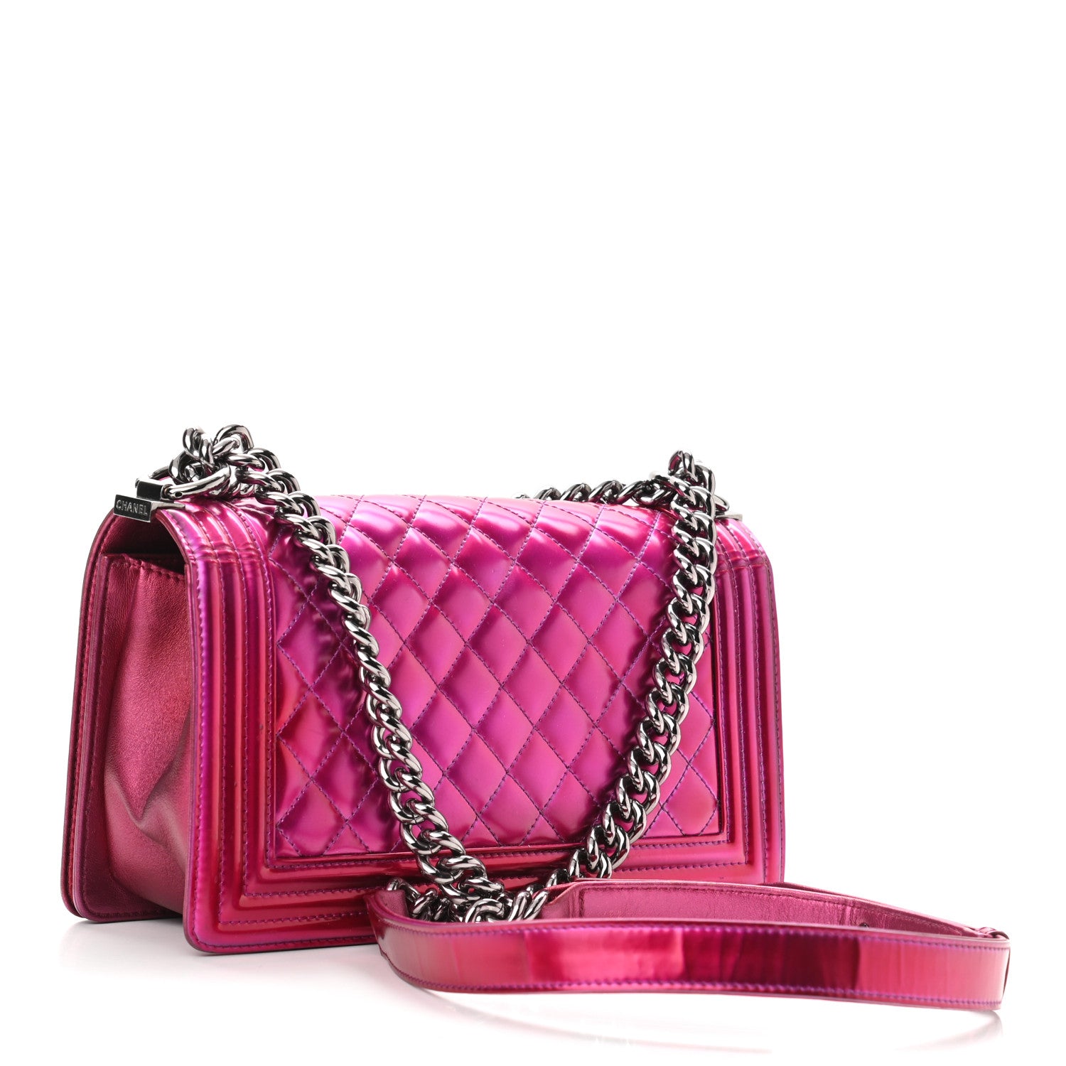 Chanel Metallic Patent Calfskin Quilted Medium Boy Flap Pink 3 of 12
