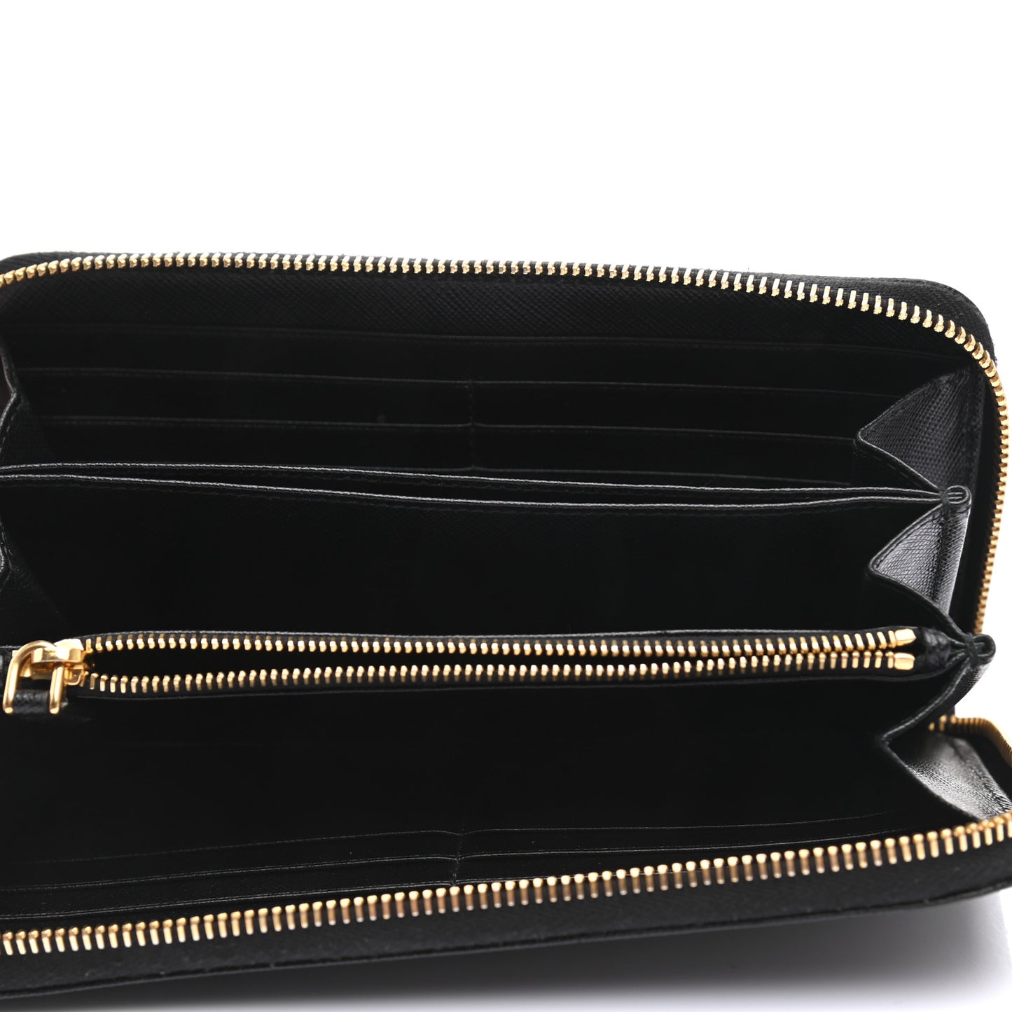 Saffiano Metal Zip Around Wallet Black