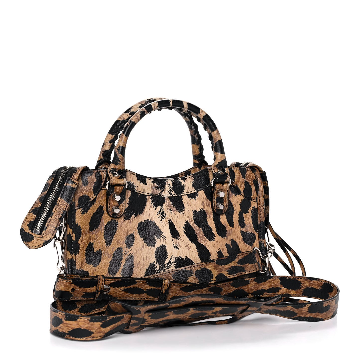 Smooth Calfskin Leopard Print Classic Silver Hardware Mini City Beige
