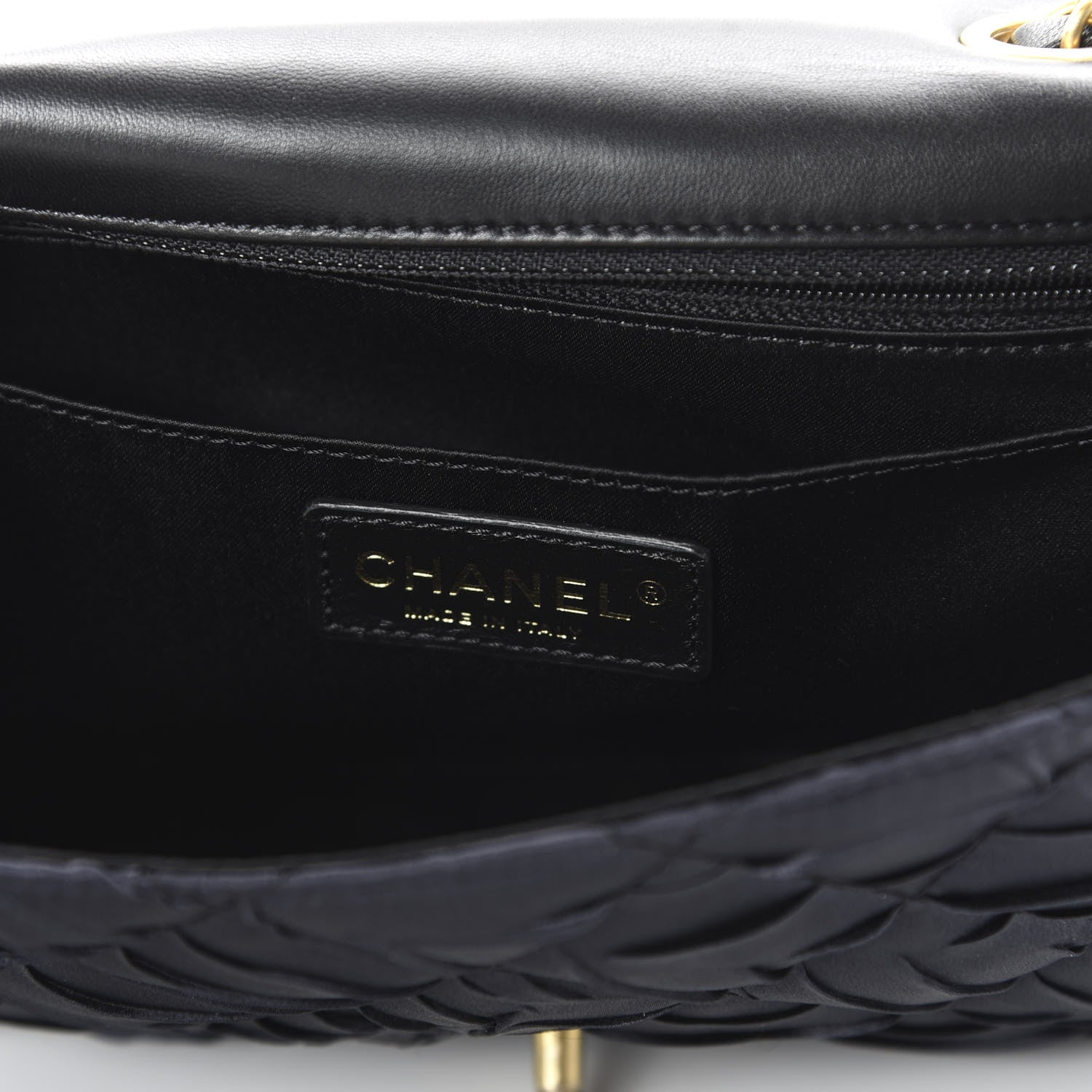 Chanel Satin Quilted Pleated Medium Single Flap Navy 8 of 10