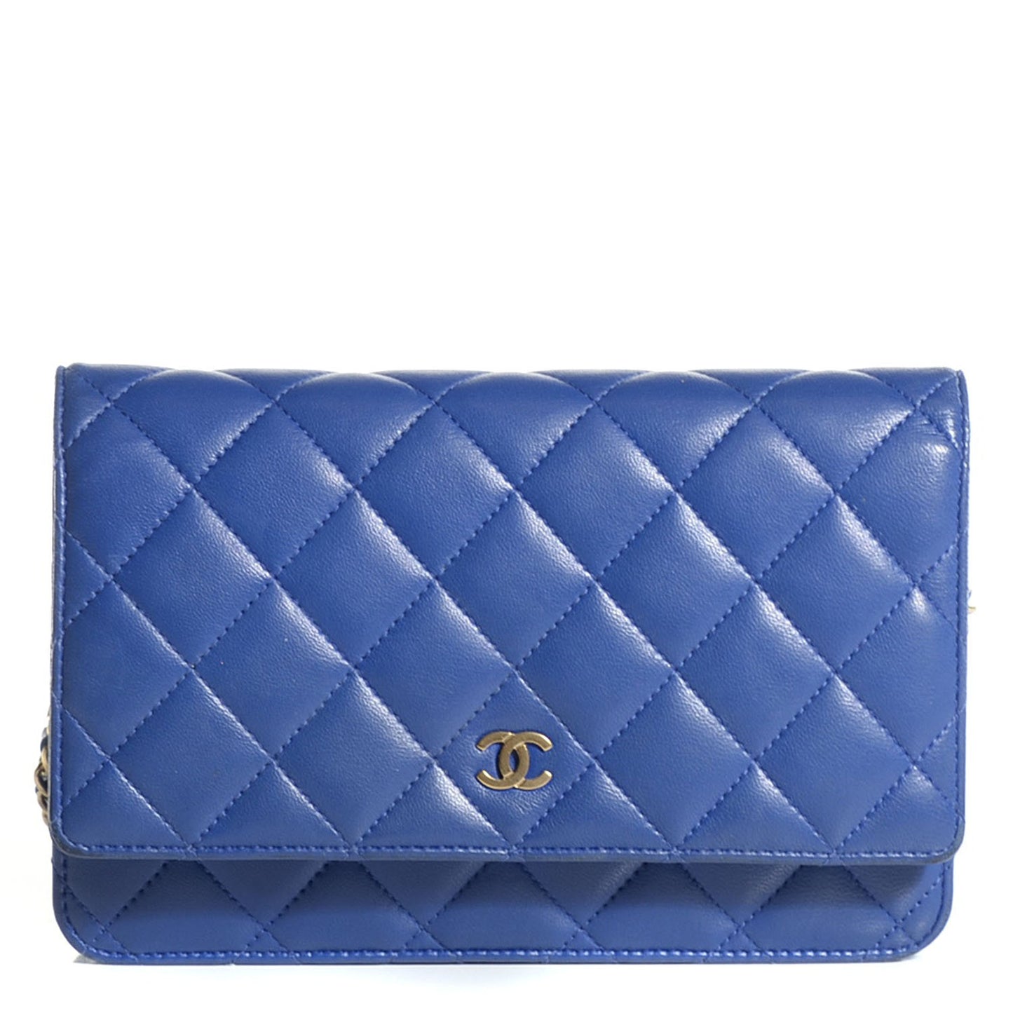 Lambskin Quilted Wallet On Chain WOC Blue