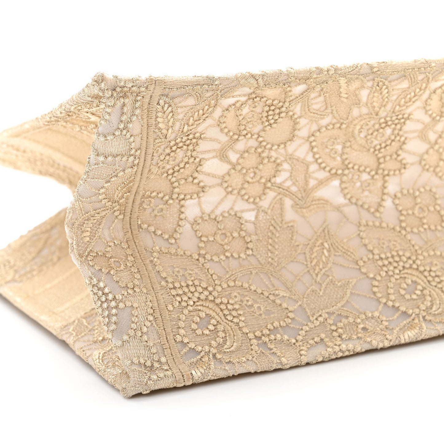 Transparent Metallic Embroidered Mesh Macrame Medium Book Tote Gold