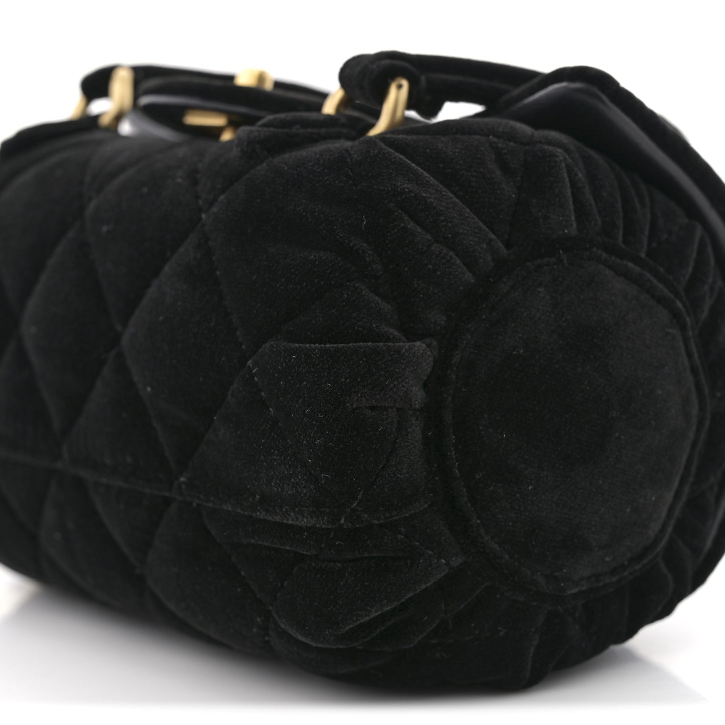 Velvet Quilted Mini Top Handle Flap Black