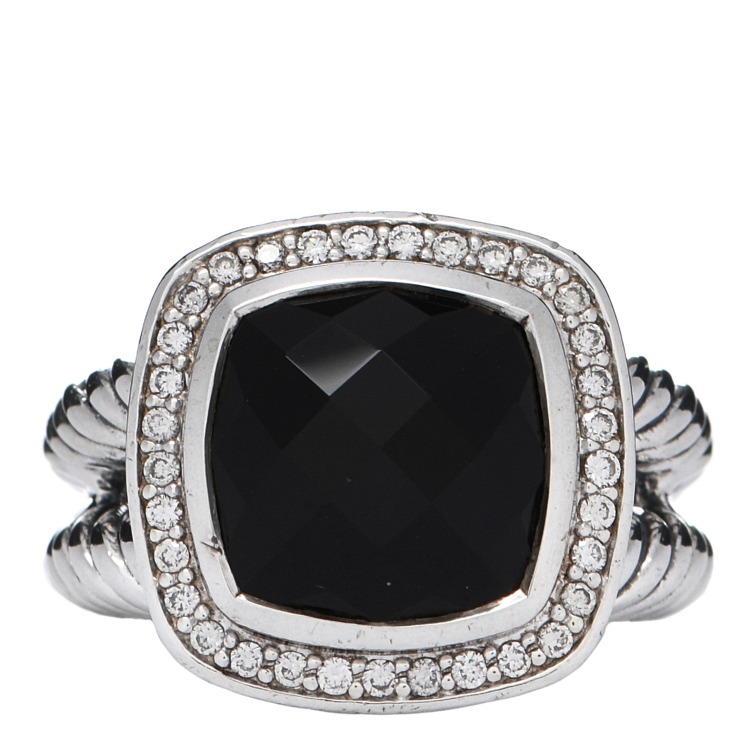 David Yurman Sterling Silver Diamond Black Onyx 11mm Albion Ring 54 6.75 1 of 4