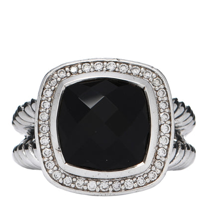 David Yurman Sterling Silver Diamond Black Onyx 11mm Albion Ring 54 6.75 1 of 4