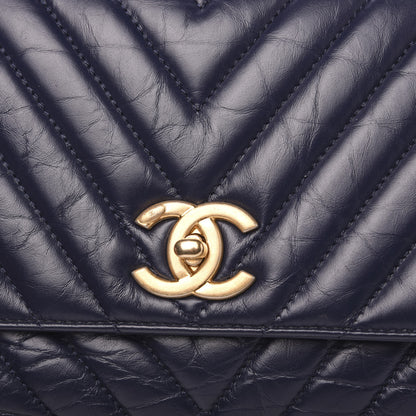 Chanel Aged Calfskin Chevron Quilted Small Coco Handle Flap Navy 10 of 11