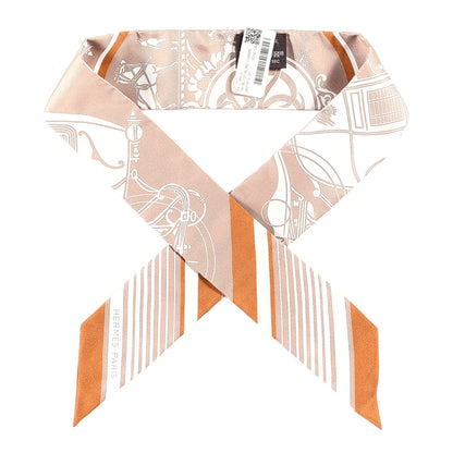Hermes Silk Ex-Libris Twilly Beige White Caramel 1 of 6
