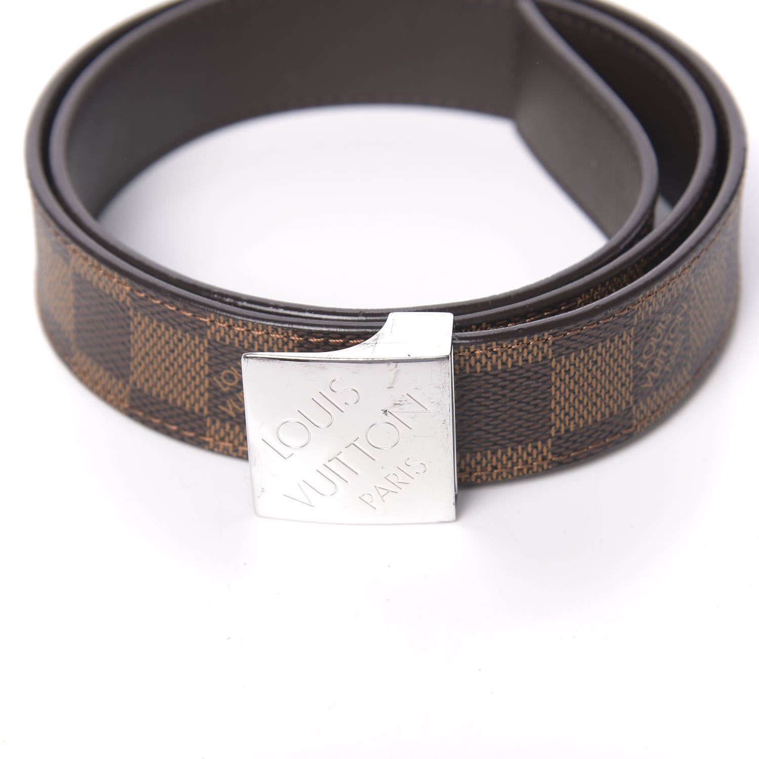 Louis Vuitton Damier Ebene LV Paris Buckle Belt 80 32 Silver 6 of 6