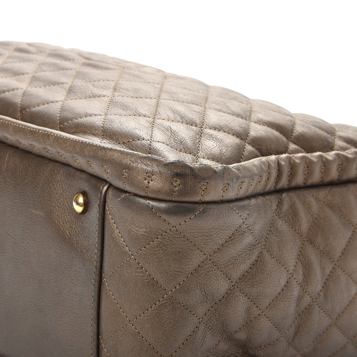 Metallic Calfskin Quilted Large Istanbul Tote Gold