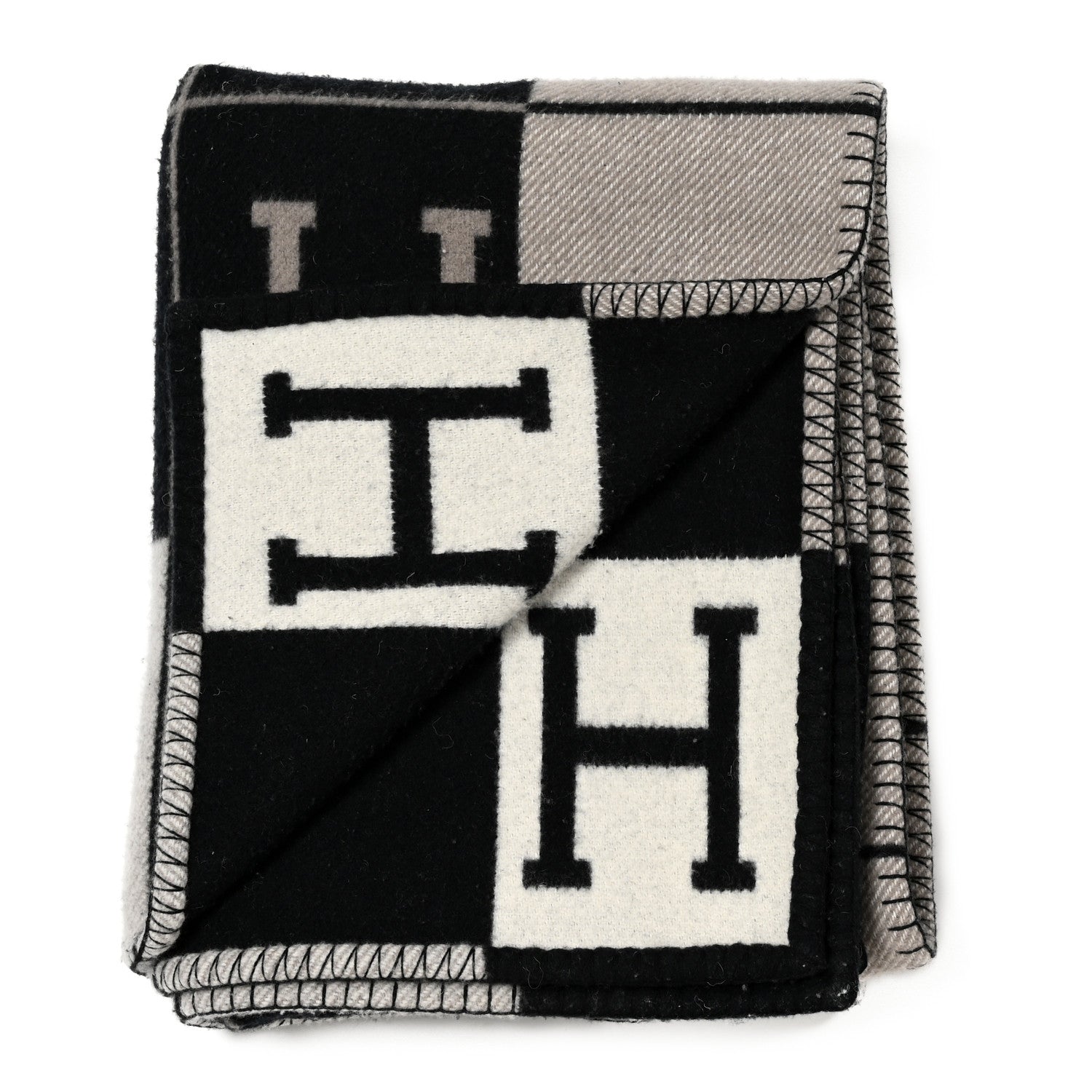 Hermes Wool Cashmere Avalon III Blanket Ecru Black 2 of 4