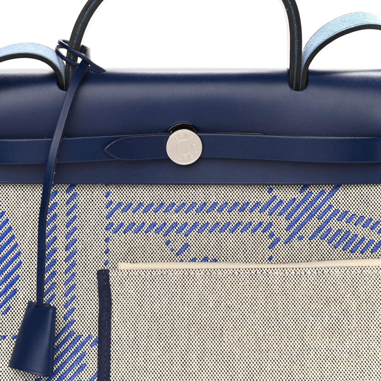 Hermes Vache Hunter Toile H Brides de Gala Herbag Zip Retourne 31 PM Bleu De France Ecru Black 11 of 11