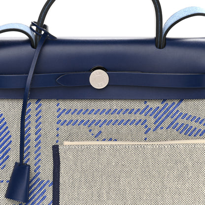 Hermes Vache Hunter Toile H Brides de Gala Herbag Zip Retourne 31 PM Bleu De France Ecru Black 11 of 11