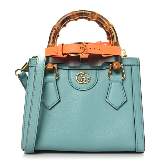 Wonka Grain Calfskin Mini Diana Tote Bag Dusty Azure Orange Fluo