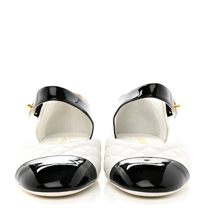 Chanel Patent Lambskin Quilted Cap Toe Ballerina Flats 41 Ivory Black 2 of 9