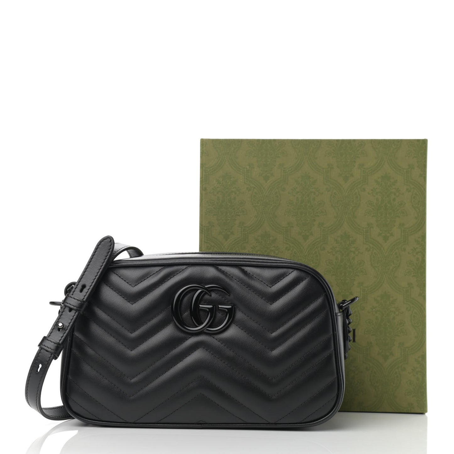 Calfskin Matelasse Monochrome Small GG Marmont Chain Shoulder Bag Black