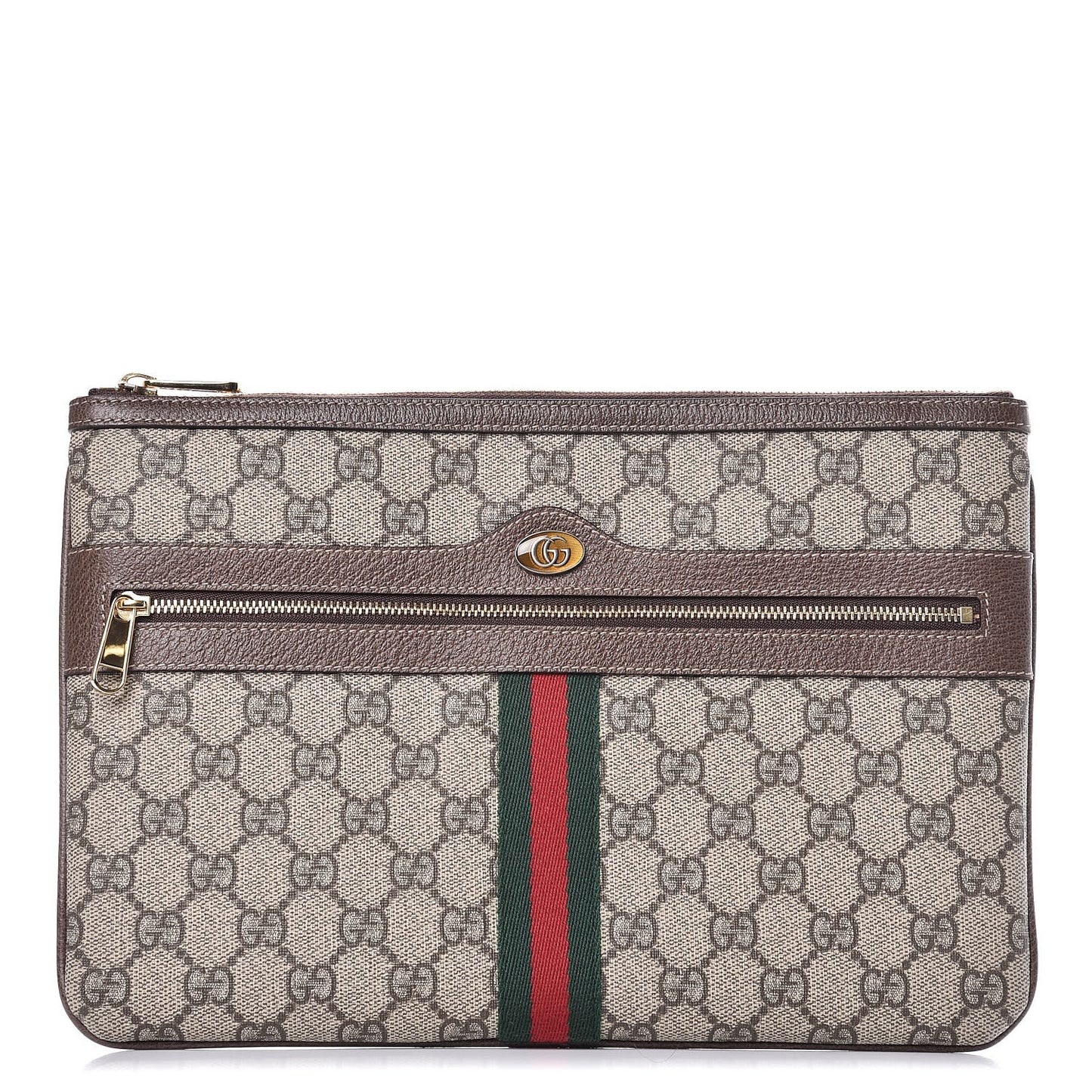GG Supreme Monogram Large Ophidia Pouch Clutch Brown