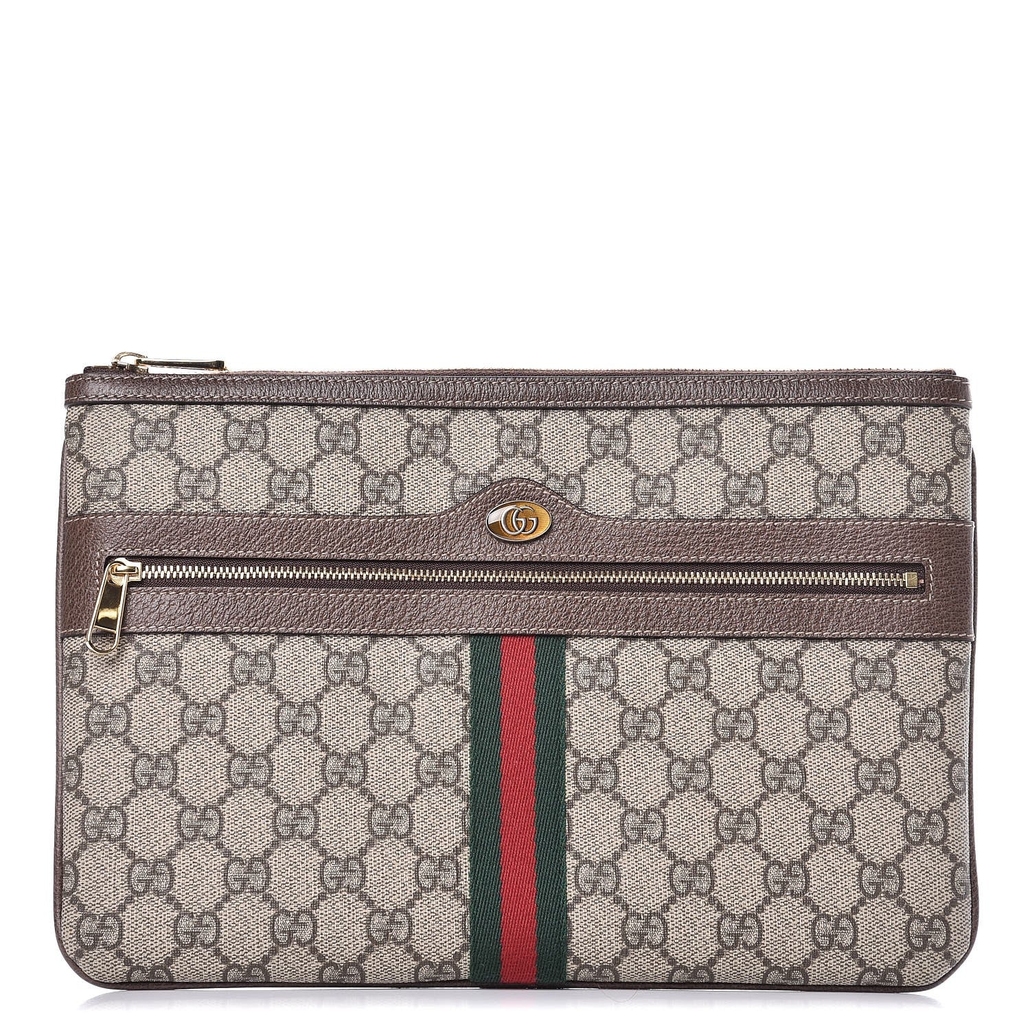 Gucci GG Supreme Monogram Large Ophidia Pouch Clutch Brown 1 of 8